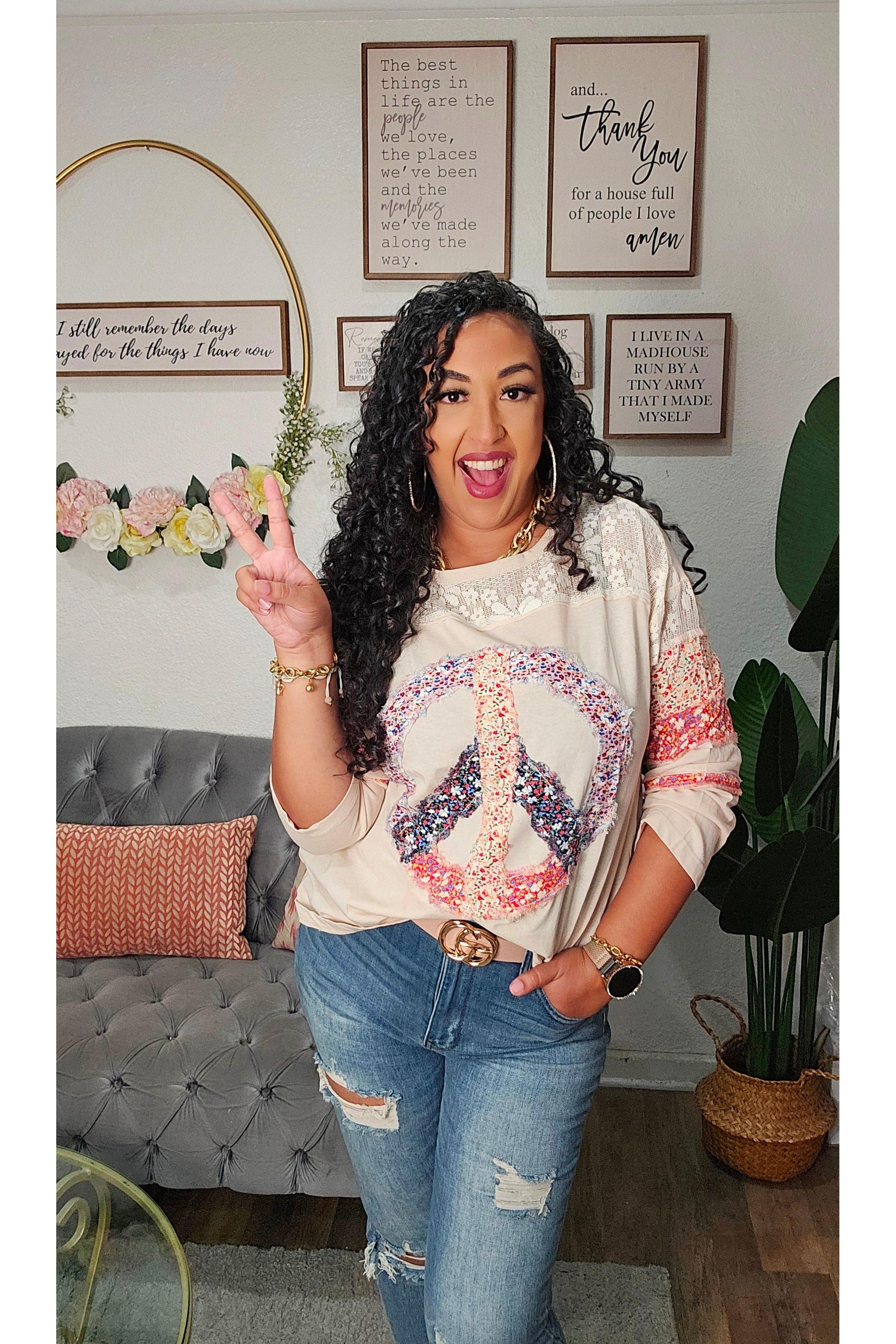 Peace & Floral Long Sleeve Top