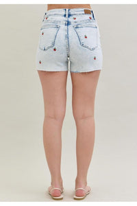 High Waist Cherry Embroidered Jean Shorts
