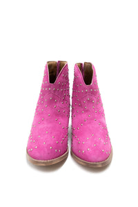 Twilight Studded Heeled Ankle Boot in Magenta