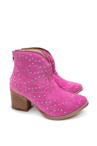 Twilight Studded Heeled Ankle Boot in Magenta