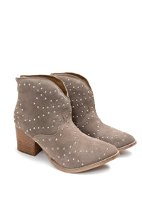 Twilight Studded Heeled Ankle Boot in Taupe