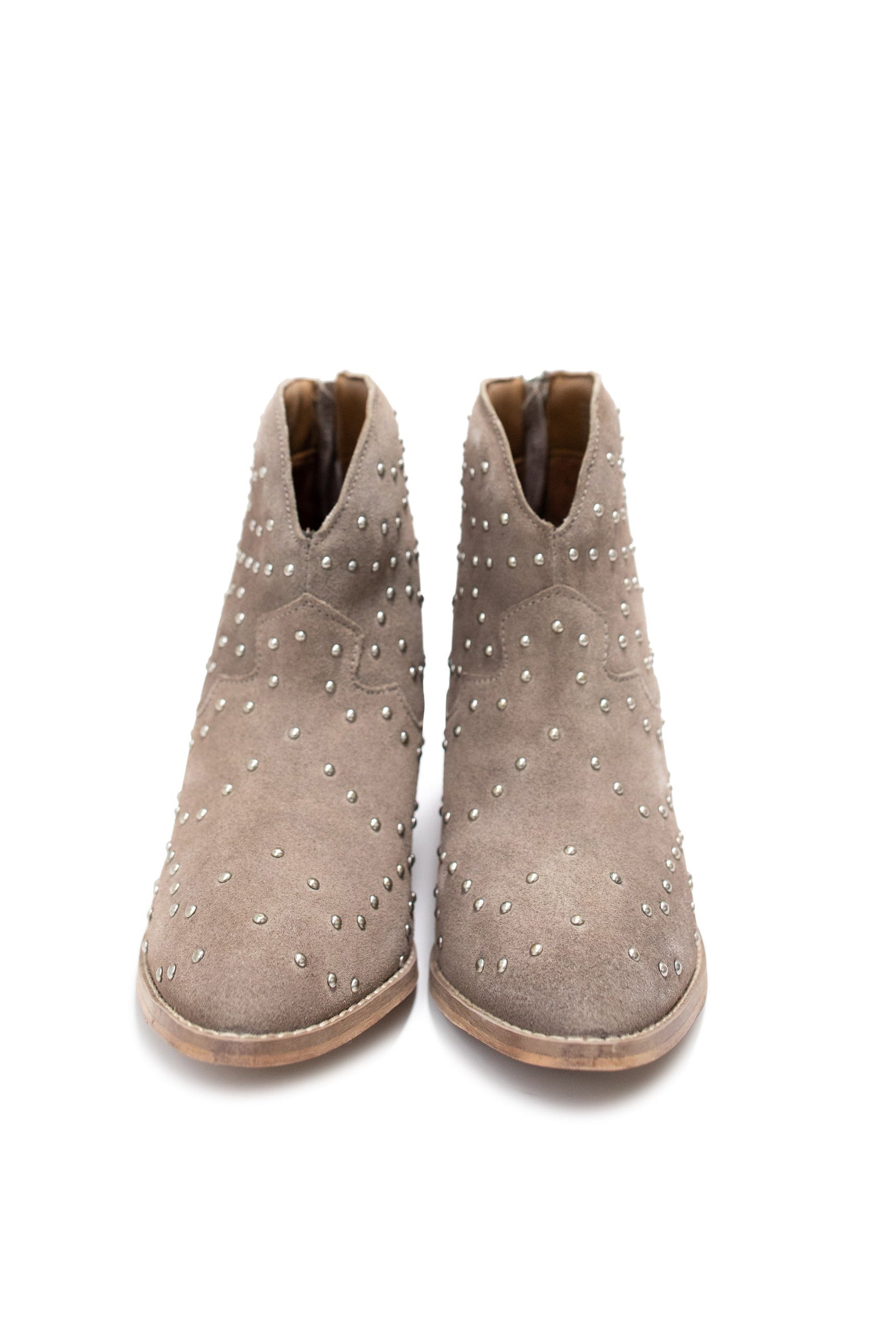 Twilight Studded Heeled Ankle Boot in Taupe