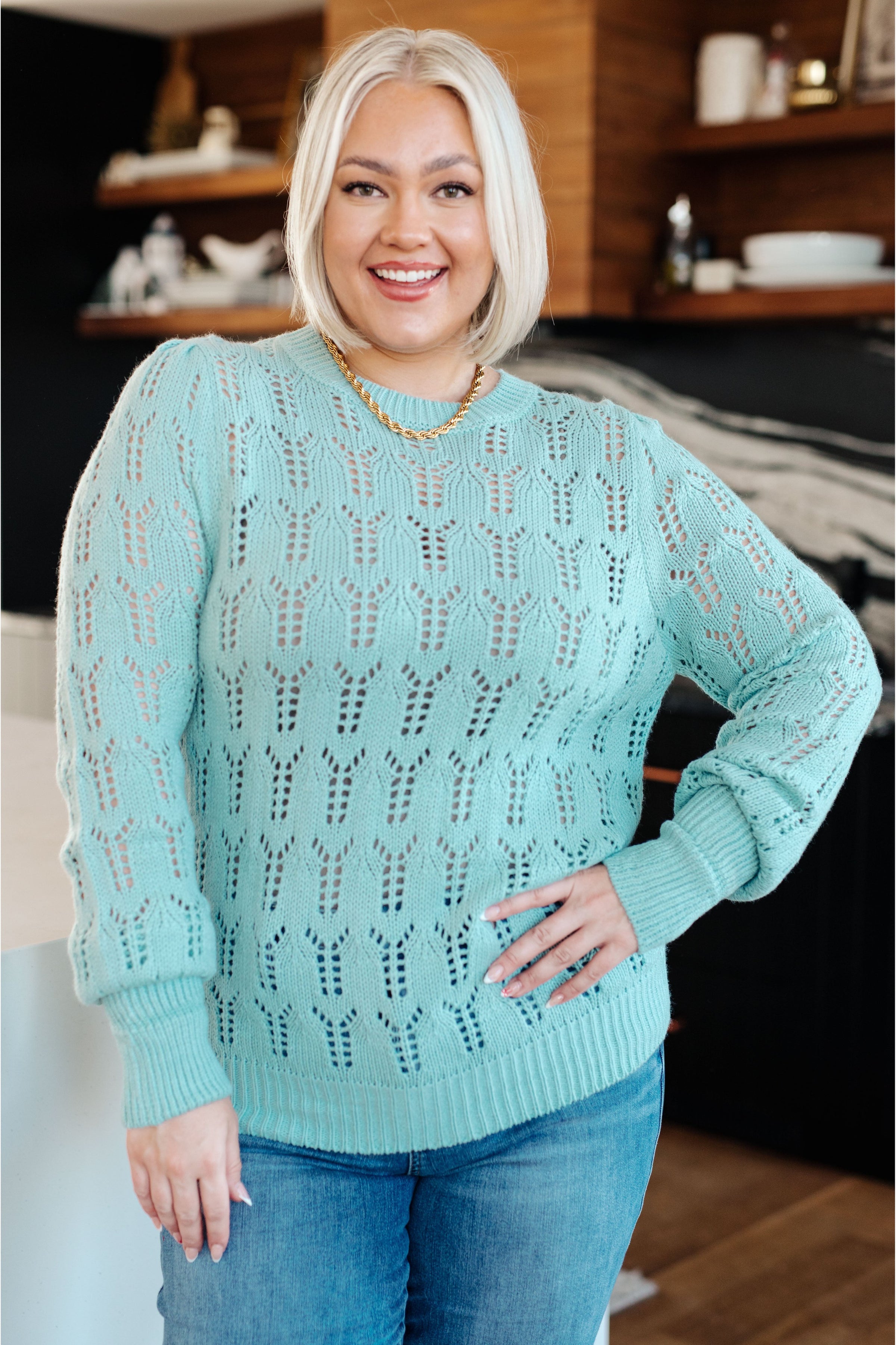 Hole In One Sheer Pointelle Knit Sweater