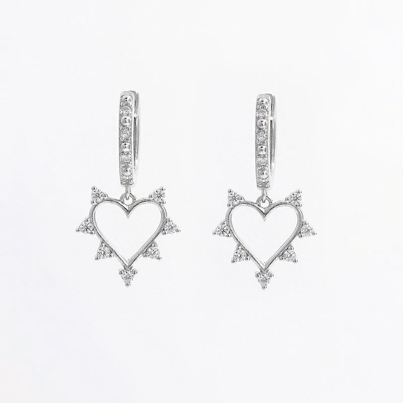 925 Sterling Silver Inlaid Zircon Heart Dangle Earrings