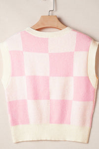 Bow Checkered Round Neck Sweater Vest