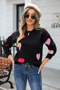 Angel Wings Heart Round Neck Droppped Shoulder Sweater