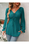 Full Size Drawstring Ruffled V-Neck Long Sleeve Blouse