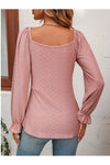 Full Size Drawstring Ruffled V-Neck Long Sleeve Blouse