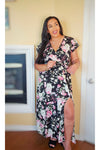 Floral Flutter Sleeve Tie-Waist Split Dress