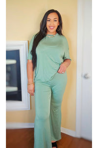 Basic Bae Full Size Bamboo Drop Shoulder T-Shirt and Flare Pants Set