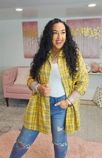 Mustard Oversized Plaid Top #93