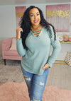 Waffle Knit Top w/ Strapped V-Neck Detail #46