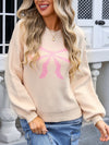 Angel Wings Bow Graphic Round Neck Long Sleeve Sweater