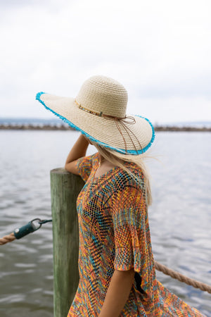 Frayed Straw Hat w/ Colored Bands