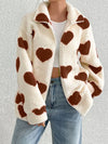 Heart Zip Up Drop Shoulder Furry Jacket