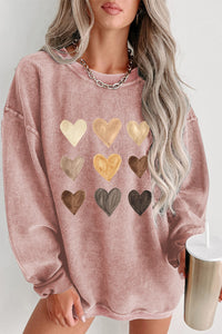 Heart Round Neck Dropped Shoulder Sweatshirt