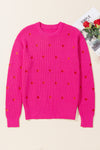 Heart Round Neck Long Sleeve Sweater