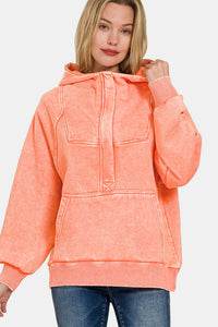 Zenana Acid Wash Fleece Kangaroo Hoodie