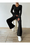 Ribbed V-Neck Long Sleeve Top and Pocketed Pants Set