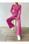 Ribbed V-Neck Long Sleeve Top and Pocketed Pants Set