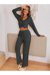 V-Neck Long Sleeve Top and Pants Set