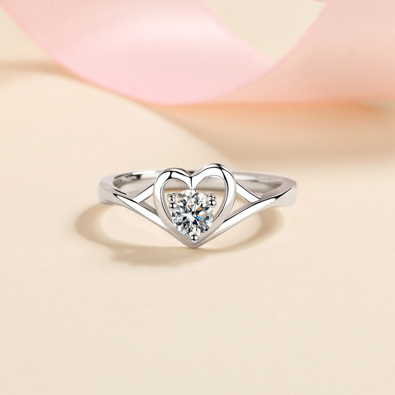 Moissanite Heart 925 Sterling Silver Ring