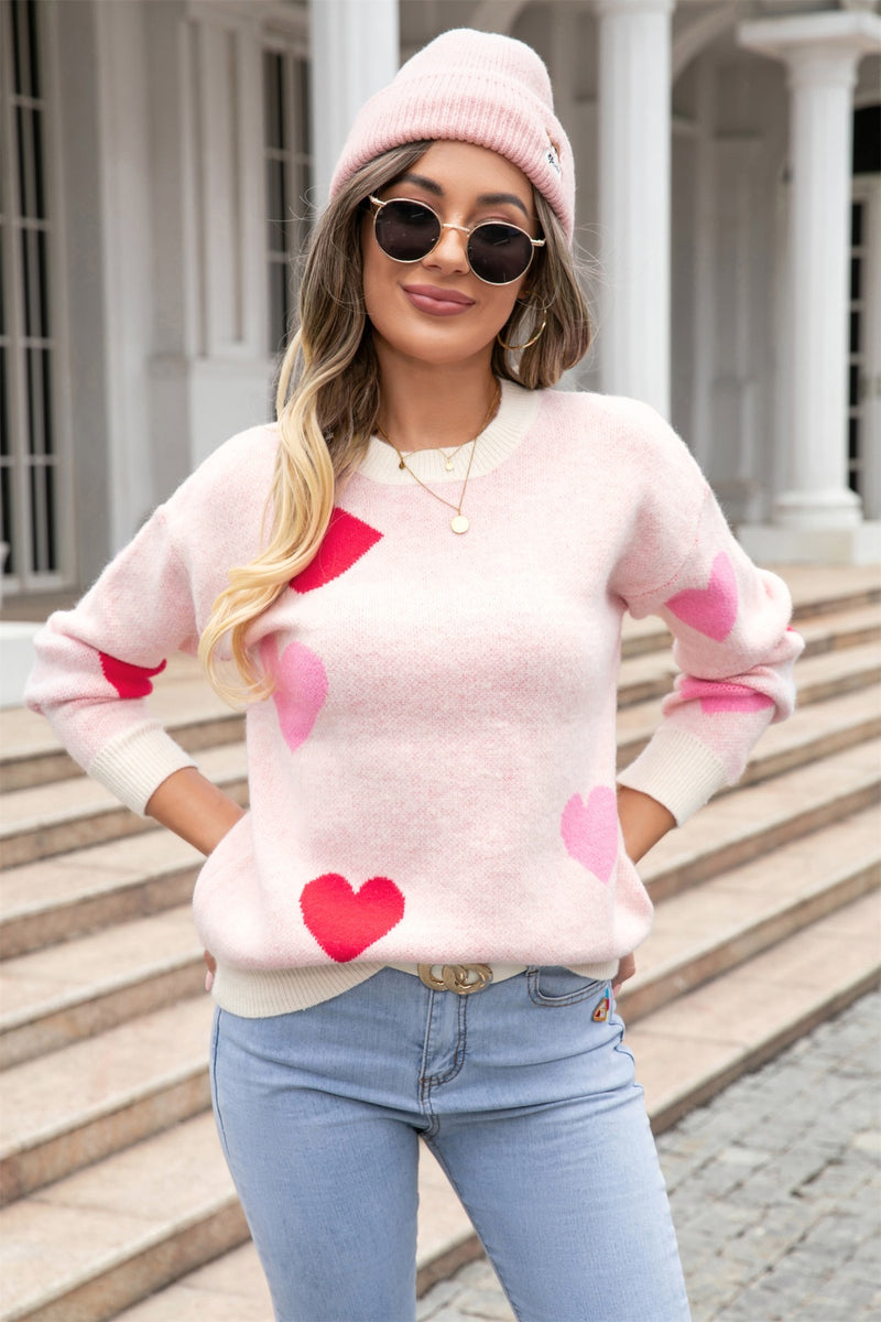 Angel Wings Heart Round Neck Droppped Shoulder Sweater