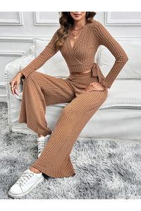 Perfee Surplice Long Sleeve Top and Pants Set