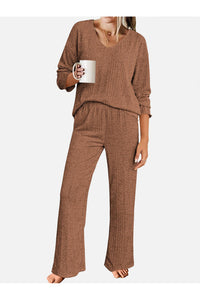 V-Neck Long Sleeve Top and Pants Set