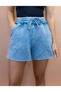 Nora Drawstring Shorts in Blue Grey