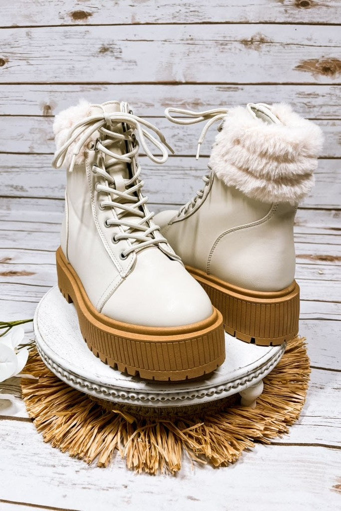 Jessi Lace Up Boot in Bone