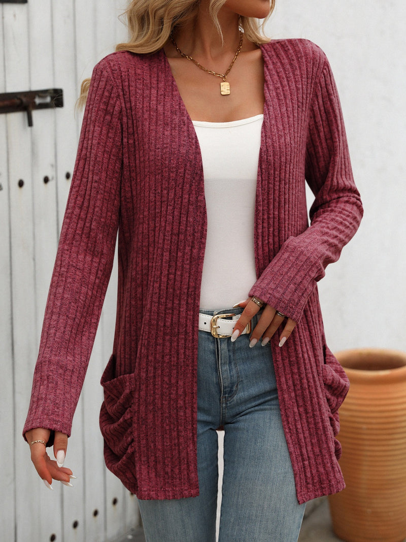 Mandy Open Front Long Sleeve Ribbed Cardigan