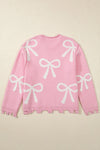 Pearl Detail Bow Round Neck Long Sleeve Sweater