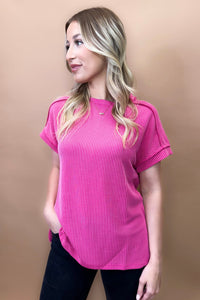 Brea Ribbed Top in Hot Pink