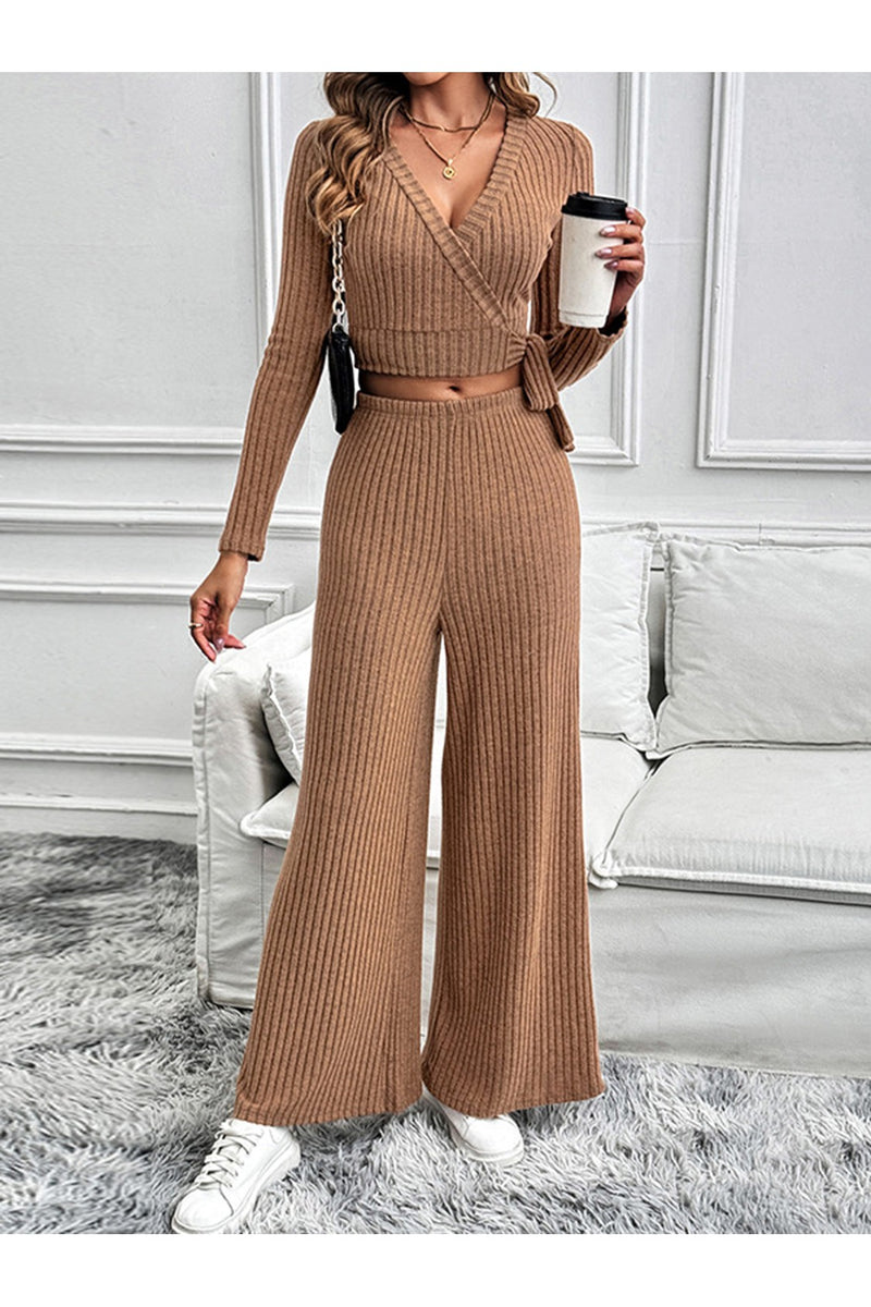 Perfee Surplice Long Sleeve Top and Pants Set