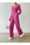 Ribbed V-Neck Long Sleeve Top and Pocketed Pants Set