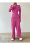 Ribbed V-Neck Long Sleeve Top and Pocketed Pants Set