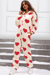 Fuzzy Heart Zip Up Hooded Lounge Jumpsuit