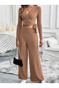 Perfee Surplice Long Sleeve Top and Pants Set