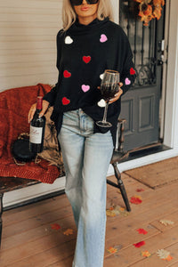 Valentine’s Day Heart Patched Turtleneck Long Sleeve Top