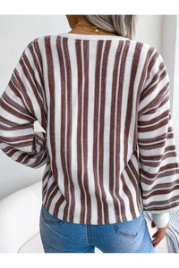 Striped Lace-Up Long Sleeve Sweater