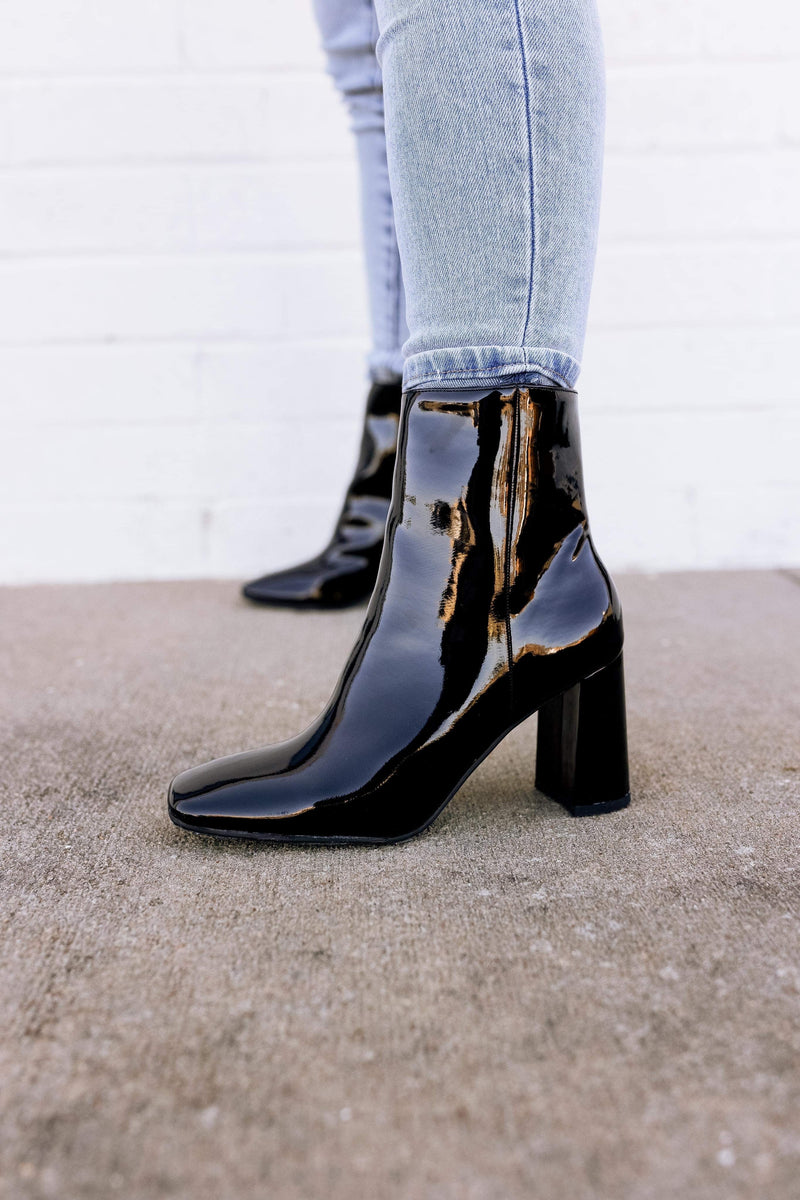 Rita Patent Leather Bootie in Black