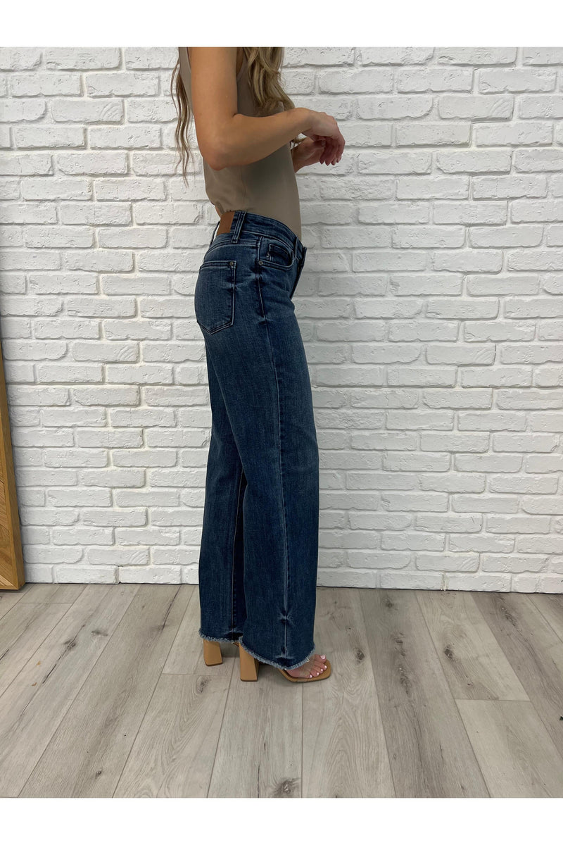 Addie Mid Rise Vintage Wash Wide Leg Jeans