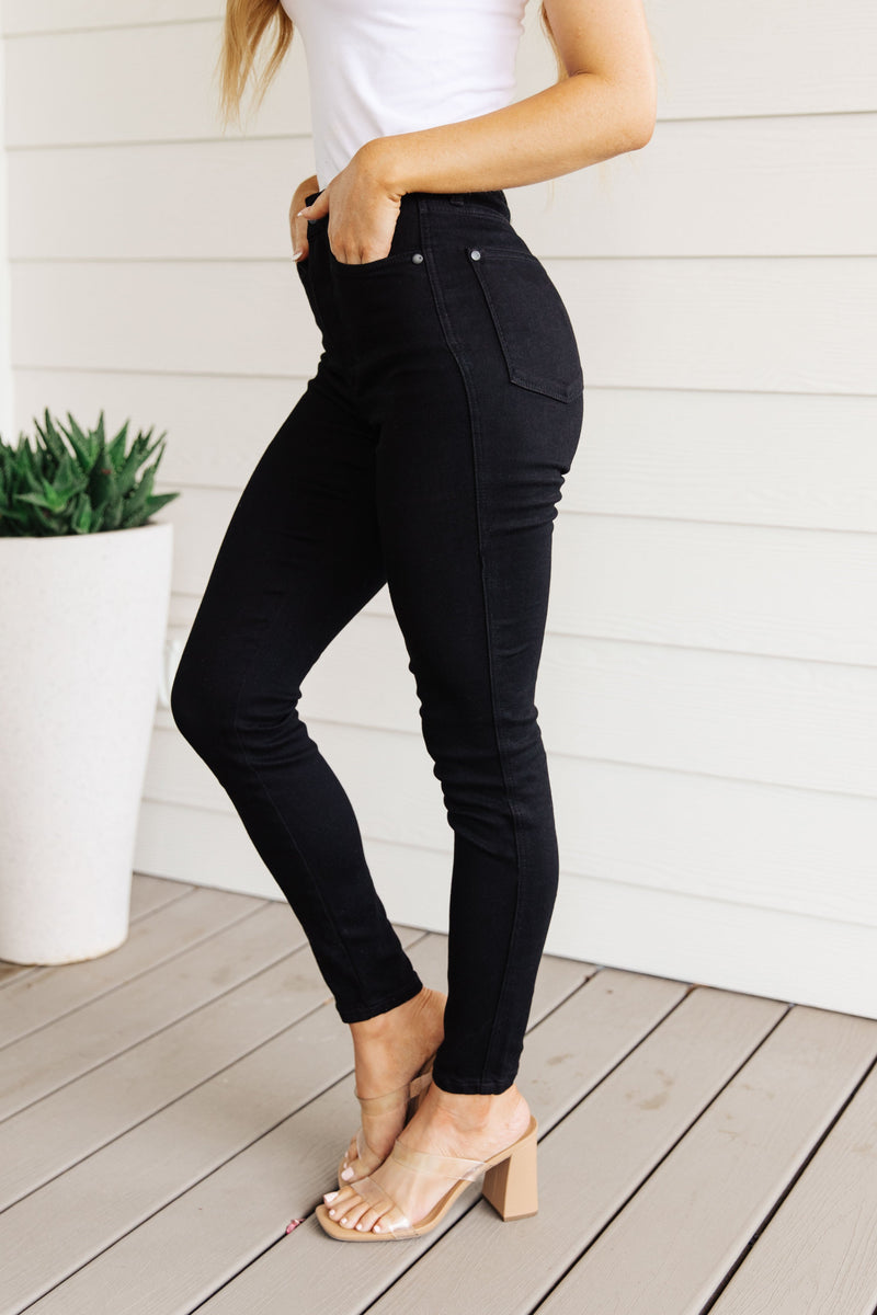 Audrey High Rise Tummy Control Classic Skinny Jeans in Black