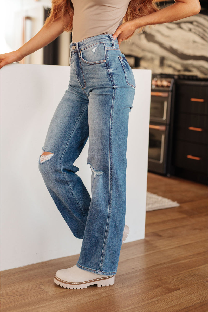 Bree High Rise Tummy Control Distressed Straight Jeans