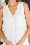 Buttoned Up Buttercup Sleeveless Top in Ivory