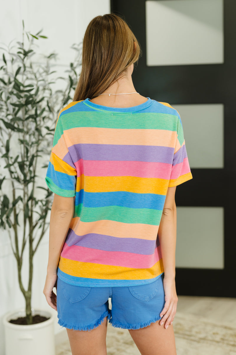 Color Theory Drop Shoulder Top in Blue, Yellow and Pink