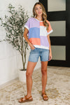 Contrast Club Color Block Top in Lilac, Orange and Denim