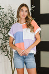 Contrast Club Color Block Top in Lilac, Orange and Denim