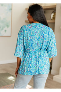 Dreamer Peplum Top in Blue and Teal Paisley